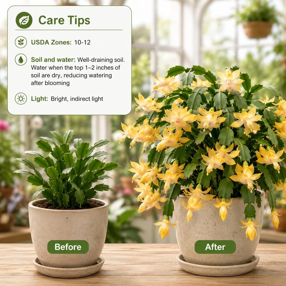Set of 2 Yellow Christmas Cactus Live Plants, Tropical Houseplants, 4-8 Inch Tall - Image 4