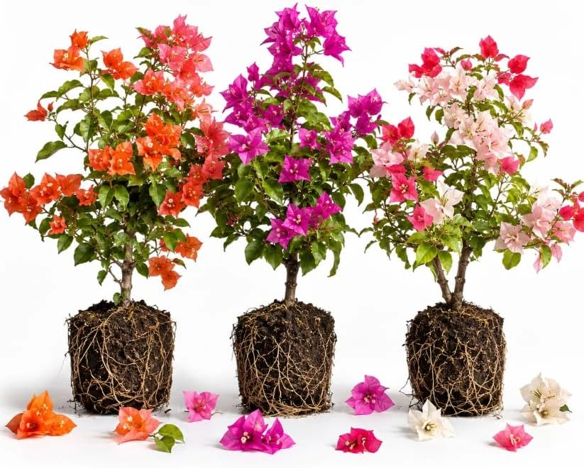Set of 3 Mixed Bougainvillea Live Plants, 4-7 Inches Tall, Outdoor Flowering Vines - Image 1