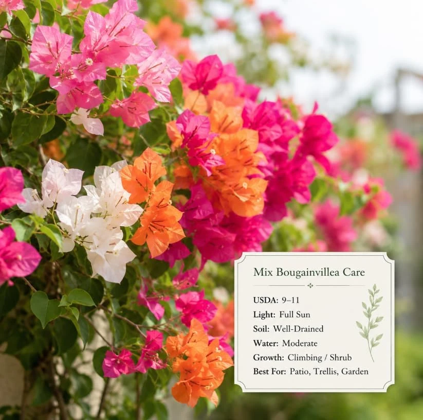 Set of 3 Mixed Bougainvillea Live Plants, 4-7 Inches Tall, Outdoor Flowering Vines - Image 5