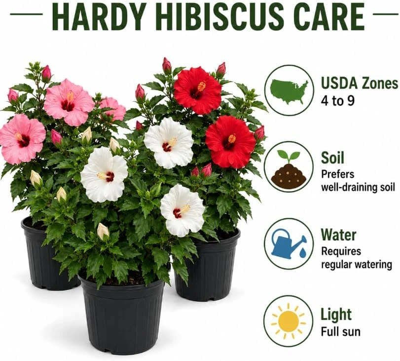 Set of 3 Mixed Hardy Hibiscus Live Plants, 4-7 Inches Tall, Rooted Shrubs, Outdoor - Image 5