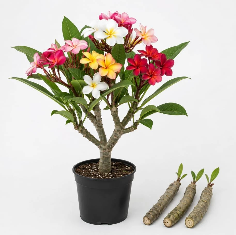 Set of 3 Mixed Plumeria Cuttings - Tropical Frangipani Live Plant for Outdoor Growing - Image 1