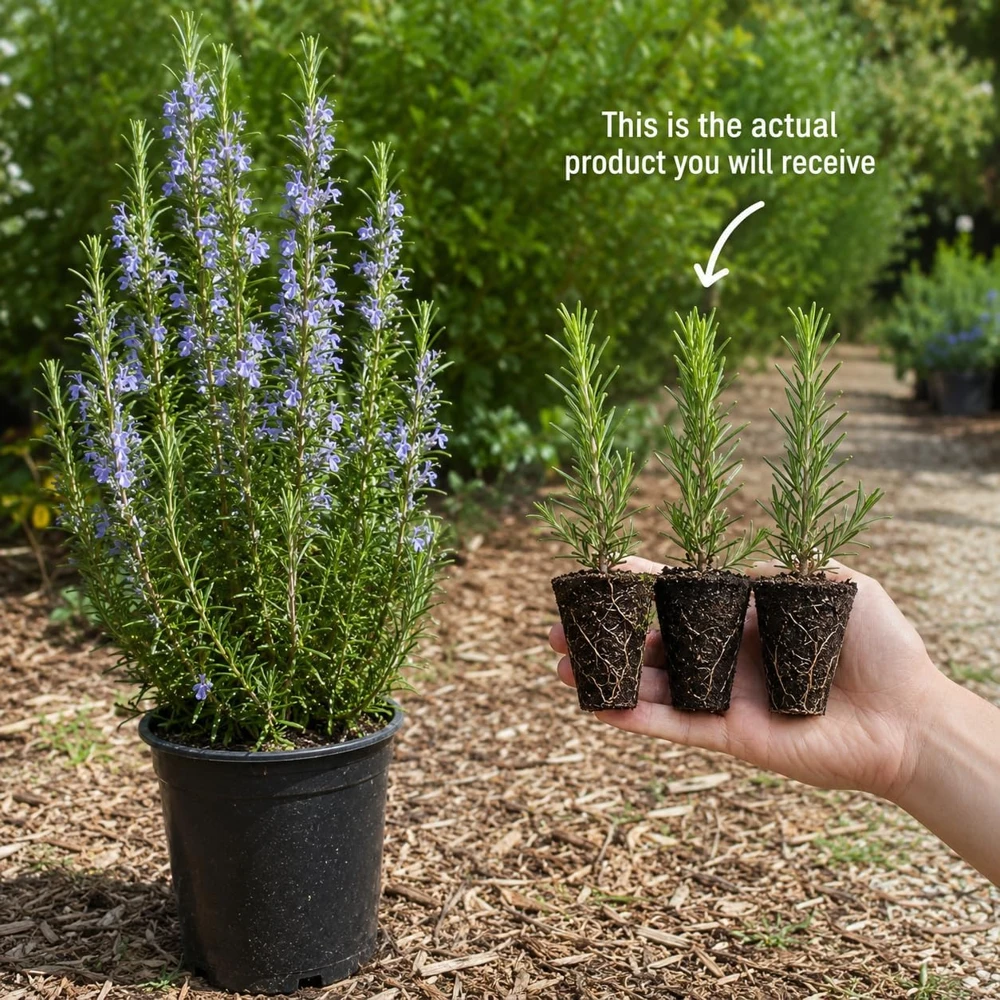Set of 3 Rosemary Live Plants, 4-6 Inch Tall Blue Rosemary Starter Plants, Outdoor Herb Shrub - Image 3