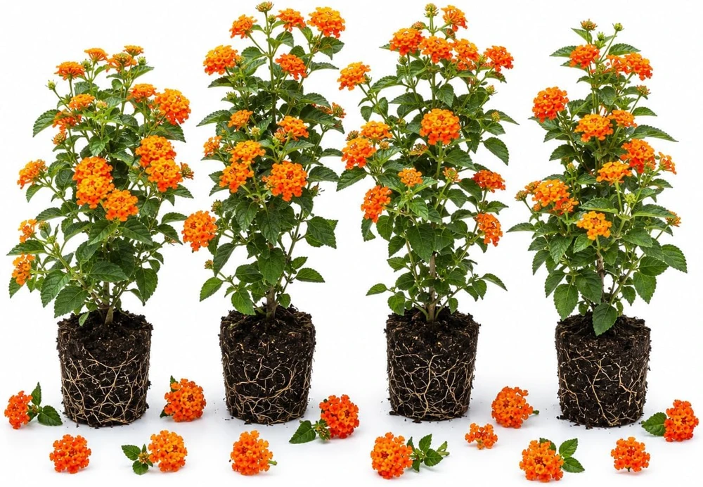 Set of 4 Bright Orange Lantana Live Plants, 4-7 Inches Tall, Trailing Flowering Starters for Outdoor - Image 1