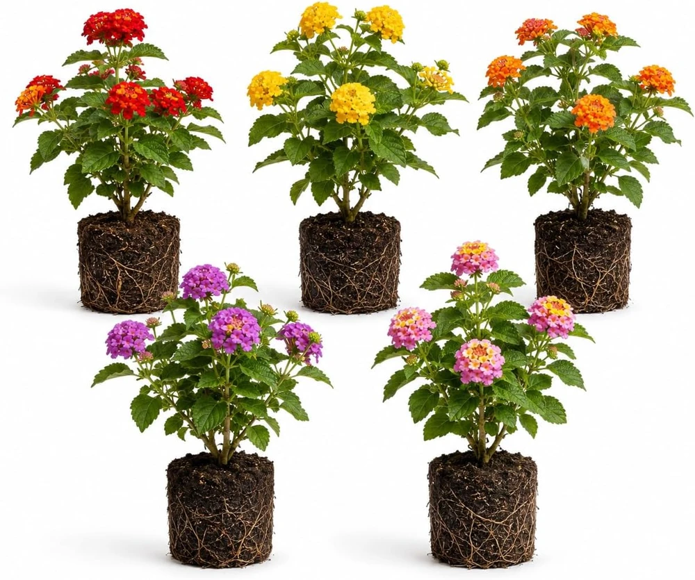 Set of 4 Mixed Lantana Live Plants, 4-7 Inch Flowering Starter Shrubs for Outdoor Garden - Image 1