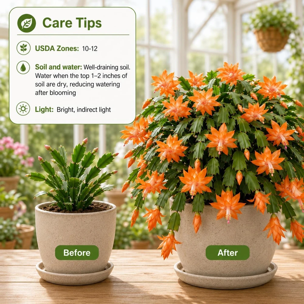 Set of 4 Orange Christmas Cactus Live Plants, Thanksgiving Cactus, 4-8 Inch Tall, Tropical Indoor Plant - Image 4