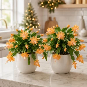 Set of 4 Orange Christmas Cactus Live Plants, Thanksgiving Cactus, 4-8 Inch Tall, Tropical Indoor Plant - Image 1