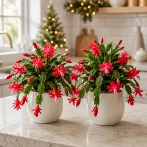 Set of 4 Red Christmas Cactus Live Plants, 4-8 Inch, Tropical Houseplant - Image 1