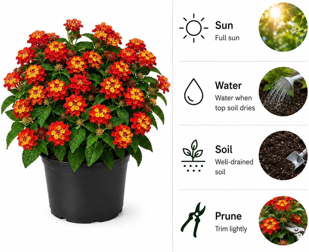 Set of 4 Red Lantana Live Plants – Bicolor Flowering Outdoor Garden Starter Plants, 4-7 Inch Tall - Image 2