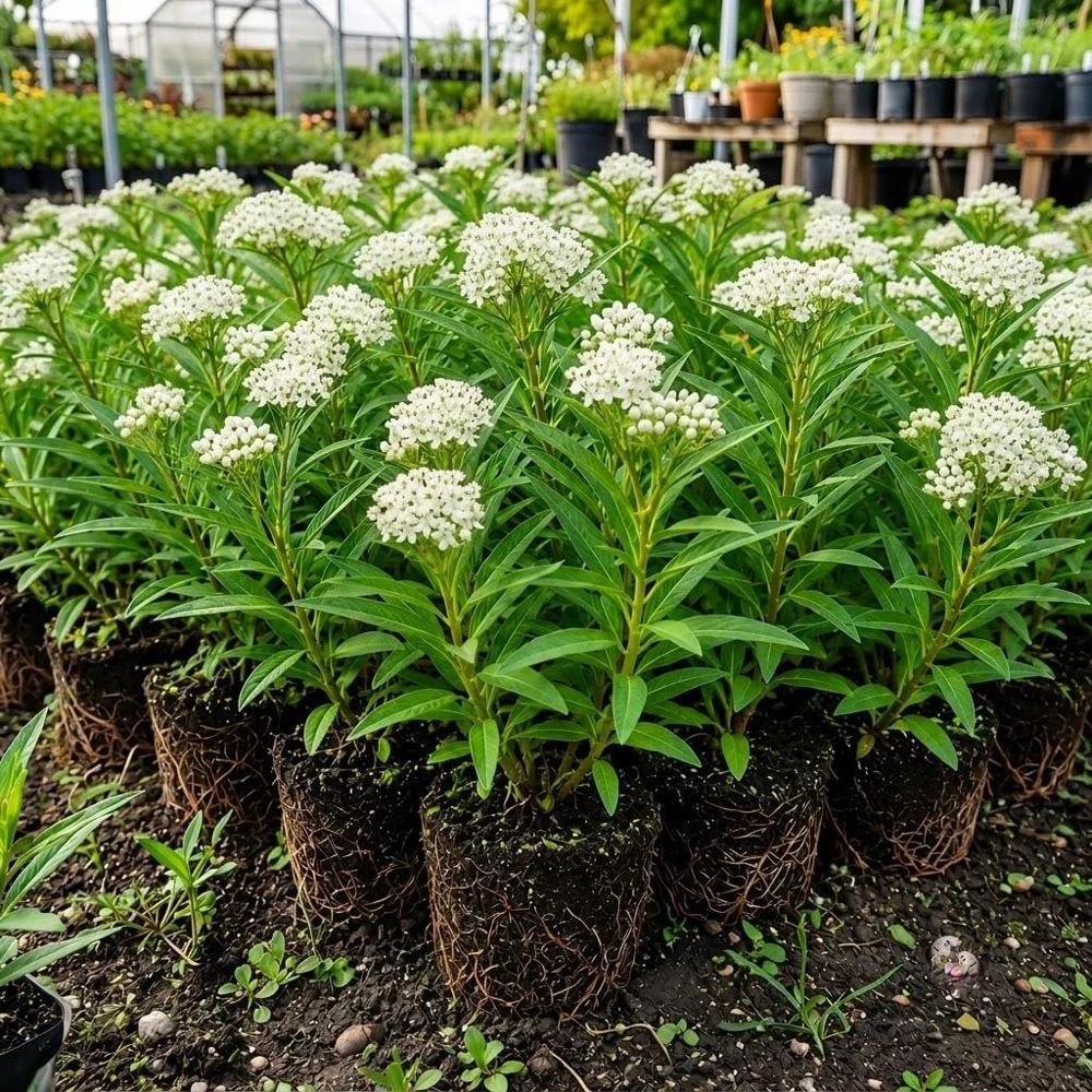 Set of 4 White Milkweed Live Plants for Garden, 4-8 Inch Tall, No Pot, Perennial - Image 1