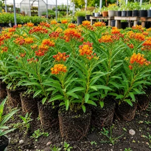 Tropical Milkweed Live Plants 4-Pack, Asclepias Orange Red Flower, 4-8 Inch Tall - Image 1