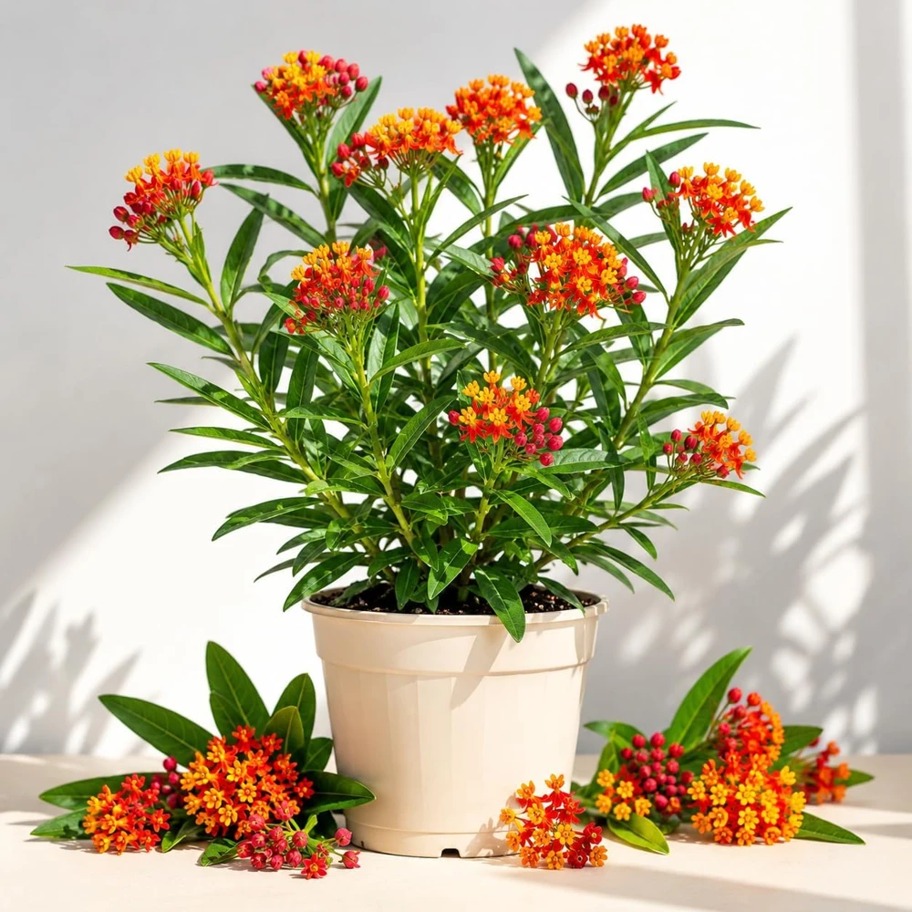 Tropical Milkweed Plants Live - Set of 2, 4-8 Inch Tall, Orange Red Flowers, Perennial Outdoor - Image 1