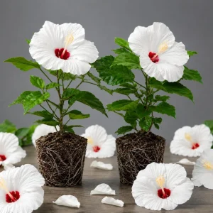 White Hibiscus Live Plant Set of 2, Hardy Tropical Shrub, 4-8 Inch Tall - Image 1