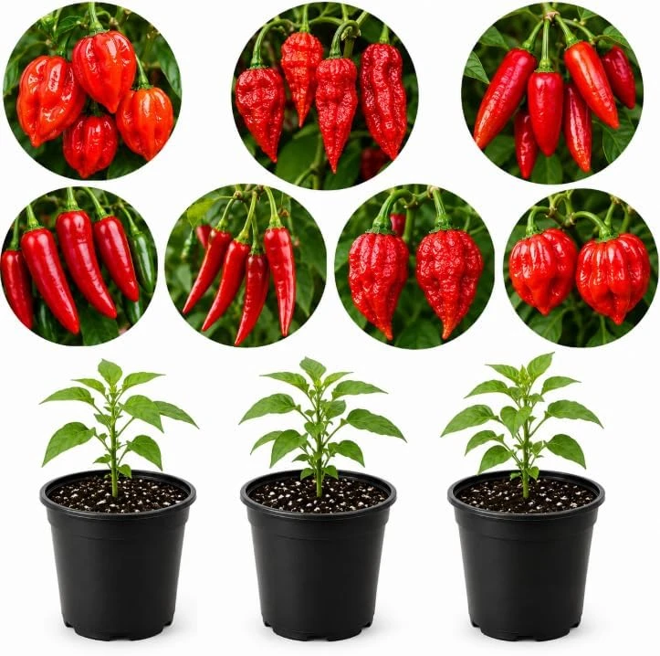 3 Mix Pepper Plants Live – Vegetable Plants for Garden & Container, 3-6 Inch Tall - Image 1
