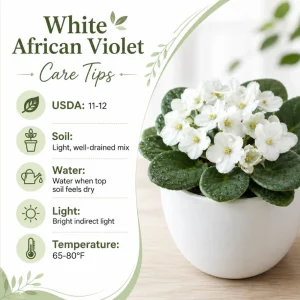 African Violet Live Plant - White Flowers, 3-5 Inches Tall in 4 Inch Pot - Indoor Houseplant - Image 5