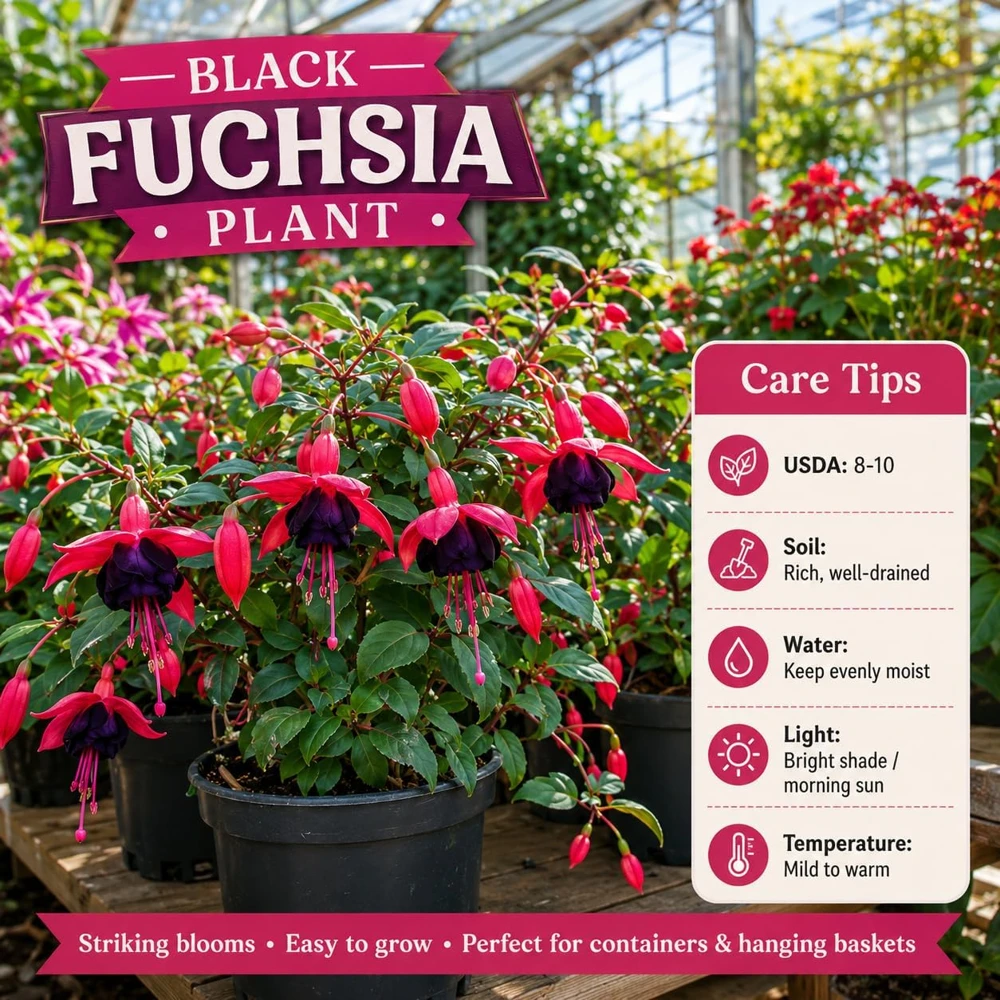 Black Fuchsia Live Plant - 4-6 inch Tall, 5 Inch Pot, Unique Dark Blooms - Image 4