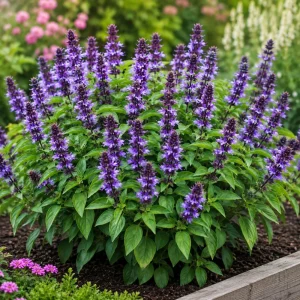 Blue Spice Basil Live Plants, Set of 2, Fragrant Herb, 2-4 Inch Tall - Image 1
