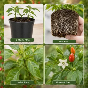 Chili Pequin Pepper Live Plant - 2 Pack, 3-5 Inches Tall Starter Plants - Image 8