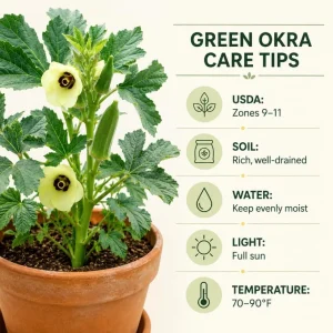 Green Okra Live Plant Set – 2 Plants per Pot – 3-5 Inches Tall – Outdoor Vegetable - Image 5