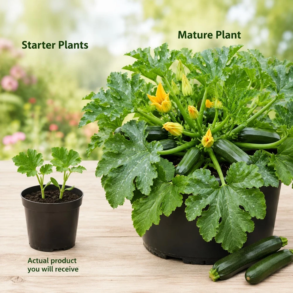 Green Zucchini Live Plants - Set of 2 Summer Squash Starter Seedlings, 4-6 Inch, 4 Inch Pots - Image 4