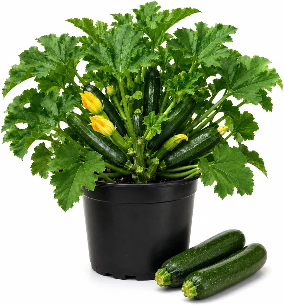 Green Zucchini Live Plants - Set of 2 Summer Squash Starter Seedlings, 4-6 Inch, 4 Inch Pots - Image 1