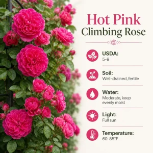 Hot Pink Climbing Rose Plant - Fragrant Perennial Live Plant, 2-4 Inch Tall - Image 4
