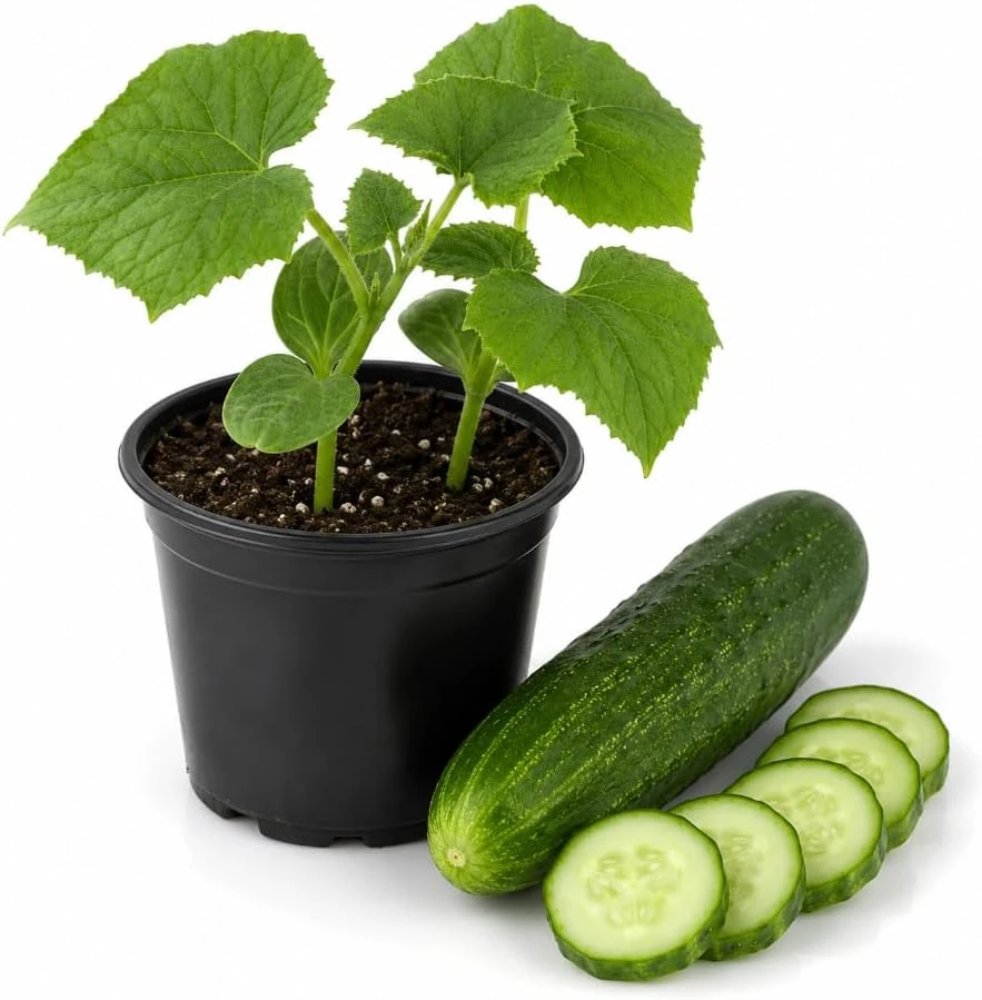 Marketmore Cucumber Live Plant - Slicing Variety, 4 Inch Pot, Outdoor Garden - Image 1