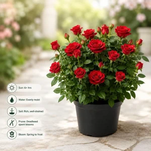 Miniature Red Rose Live Plant - 4 Inch Pot, 4-6 Inch Tall, Red Mini Rose for Indoor & Outdoor - Image 4