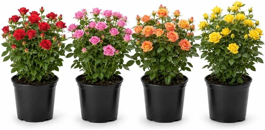 Miniature Rose Live Plant - 4 Inch Pot, 1 Plant, Random Color, 4-6 Inch Potted for Outdoor Garden & Patio - Image 1