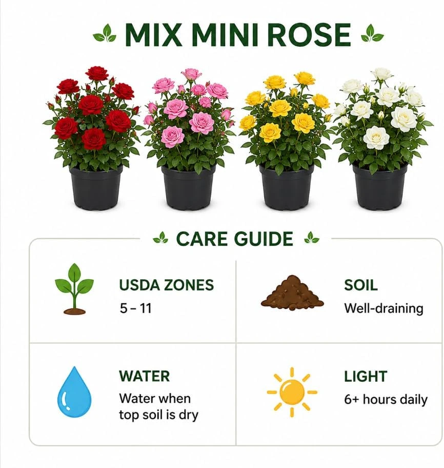 Miniature Rose Live Plant - 4 Inch Pot, 1 Plant, Random Color, 4-6 Inch Potted for Outdoor Garden & Patio - Image 6