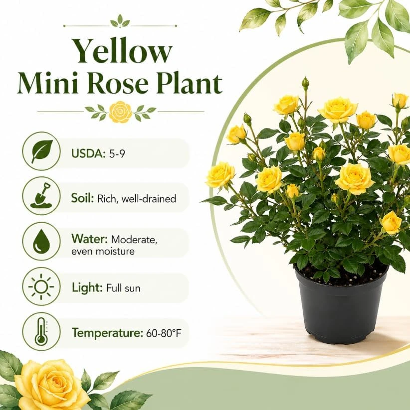 Miniature Yellow Rose Live Plant, 4 Inch Pot, 4-6 Inches Tall, Outdoor Shrub - Image 6