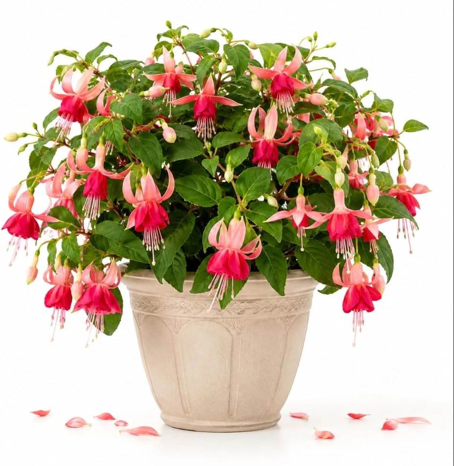 Orange Red Fuchsia Live Plant – White Flowers – 4-6 inch Tall – 6 Inch Pot - Image 1
