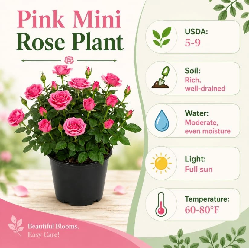 Pink Miniature Rose Live Plant – 4-6 Inches Tall in 4 Inch Pot – Outdoor Bush - Image 5