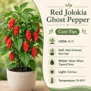 Red Bhut Jolokia Ghost Pepper Live Plants - 2 Pack, 3-5 Inch Seedlings for Patio & Garden - Image 3