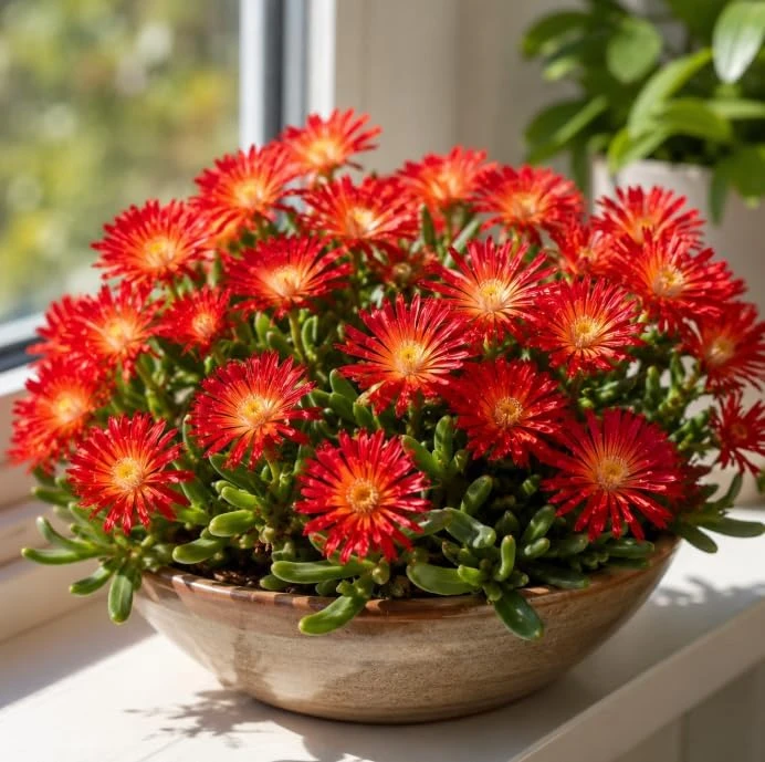 Red Ice Plant Live - Succulent Ground Cover, Bright Red Flowers, 3-6 Inch Tall, 4 Inch Pot - Image 1