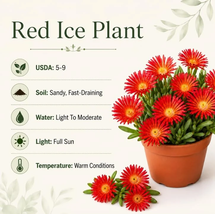 Red Ice Plants Live Succulent Ground Cover - 2 Pots, 3-6 Inch Tall, Bright Flowers - Image 4