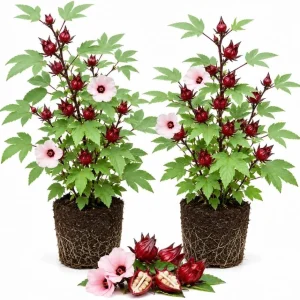 Red Roselle Live Plant Set – 2 Jamaican Hibiscus Plants – 4 Inch Pot – 6-10 Inches Tall - Image 1