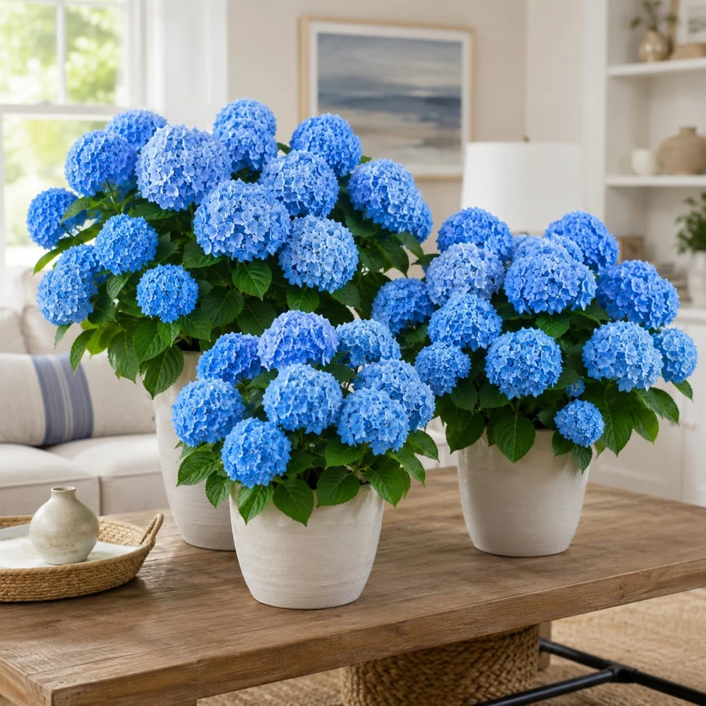 Set of 2 Blue Hydrangea Live Plants - Outdoor Flowering Bushes, 2.5 Inch Pot - Image 1