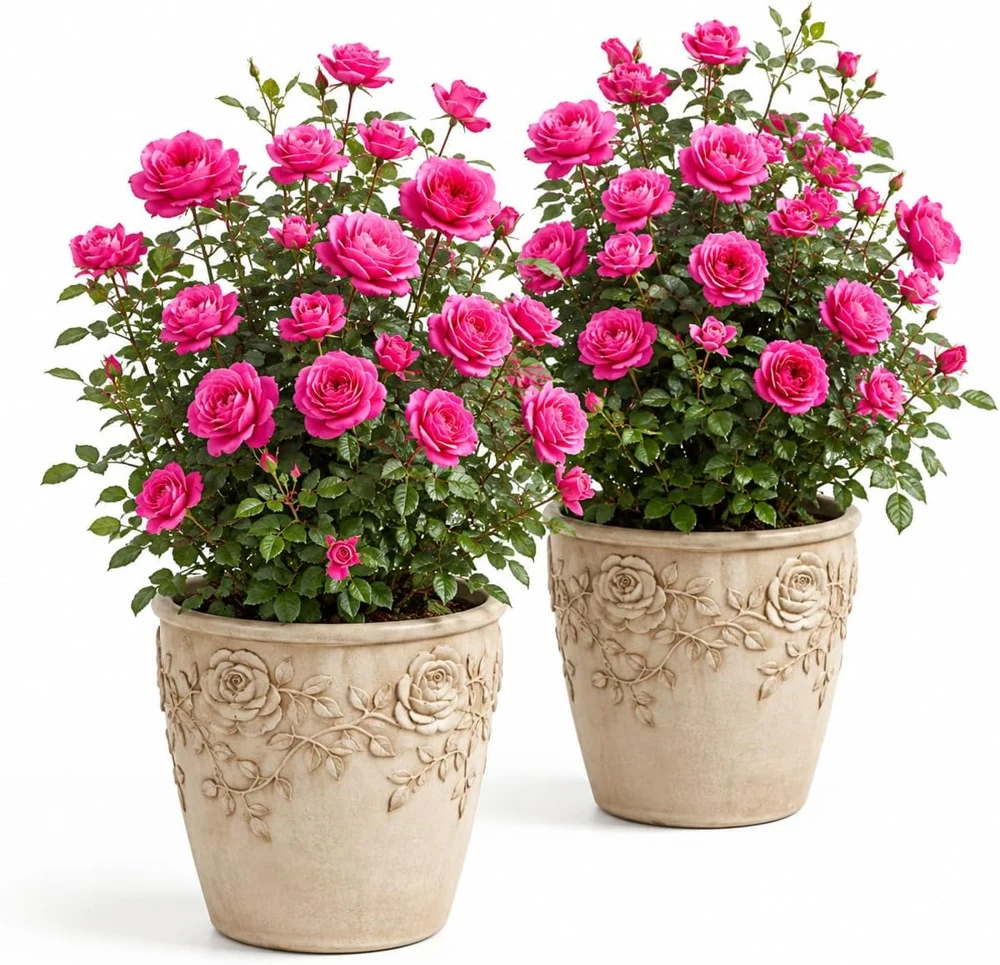 Set of 2 Hot Pink Climbing Roses Live Plants, Fragrant Perennial, 2-4 Inch Tall - Image 1