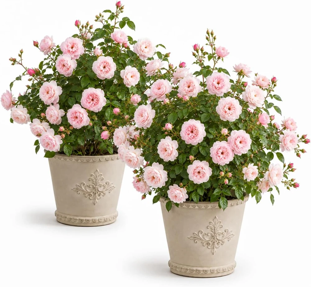 Set of 2 Light Pink Climbing Rose Plants - Fragrant Perennial Bush, 2-4 Inch Tall - Image 1