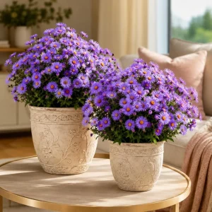 Set of 2 Tahoka Daisy Live Plants, Purple Aster Flower, 3-5 Inch Tall - Image 1