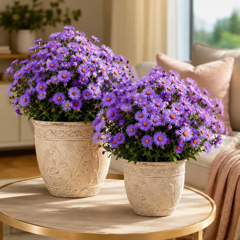Set of 2 Tahoka Daisy Live Plants, Purple Aster Flower, 3-5 Inch Tall - Image 1
