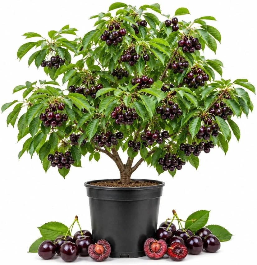 Set of 4 Black Cherry Live Trees, 1-2 ft Tall Bare Root Plants, Outdoor Fruit Trees - Image 1