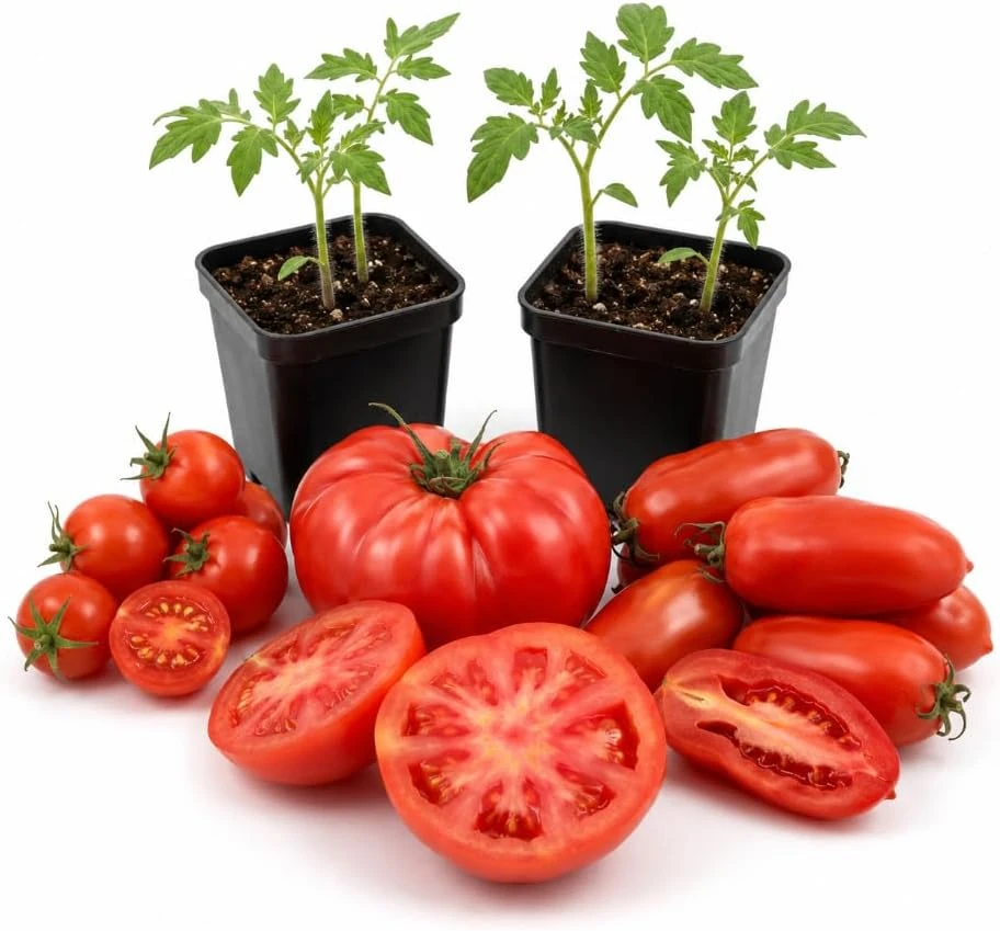 Set of 4 Mix Tomato Live Plants – 3-5 Inch Starter Vegetable Plants in 4 Inch Pots - Image 1