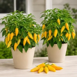 Sugar Rush Peach Pepper Plants - Live Chili Seedlings, 2 Pots, 4-6 Inches Tall, Indoor/Outdoor - Image 1