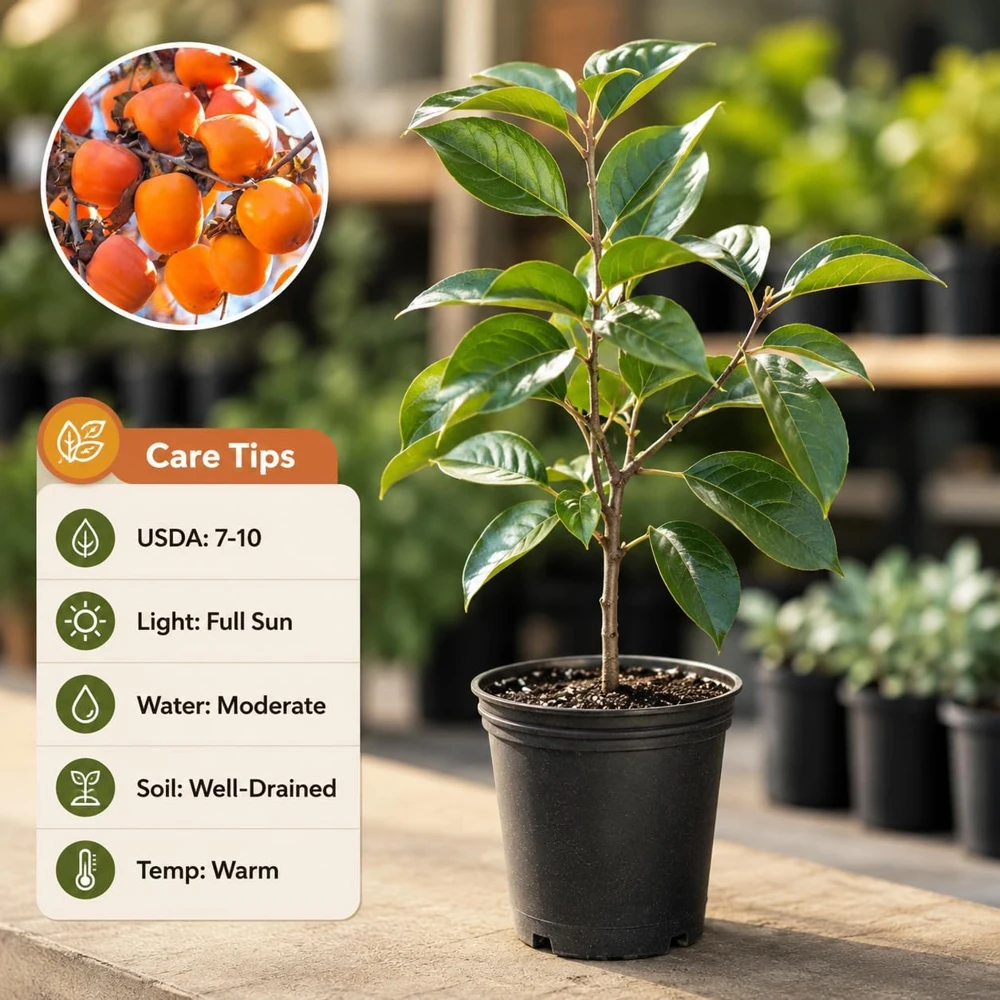 Sweet Persimmon Tree Live Plant – 6-12 Inch Tall – Quart Pot – Outdoor Fruit - Image 4