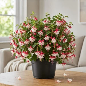 Swingtime Fuchsia Live Plant - Red & White Flowers, 4-6 inch, 5 Inch Pot - Image 1