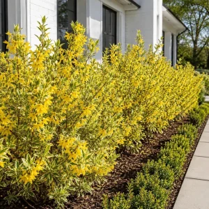 Variegated Forsythia Live Plant - Set of 2 Shrubs, Yellow Spring Flowers, 2.5 Inch Pot, Outdoor - Image 1