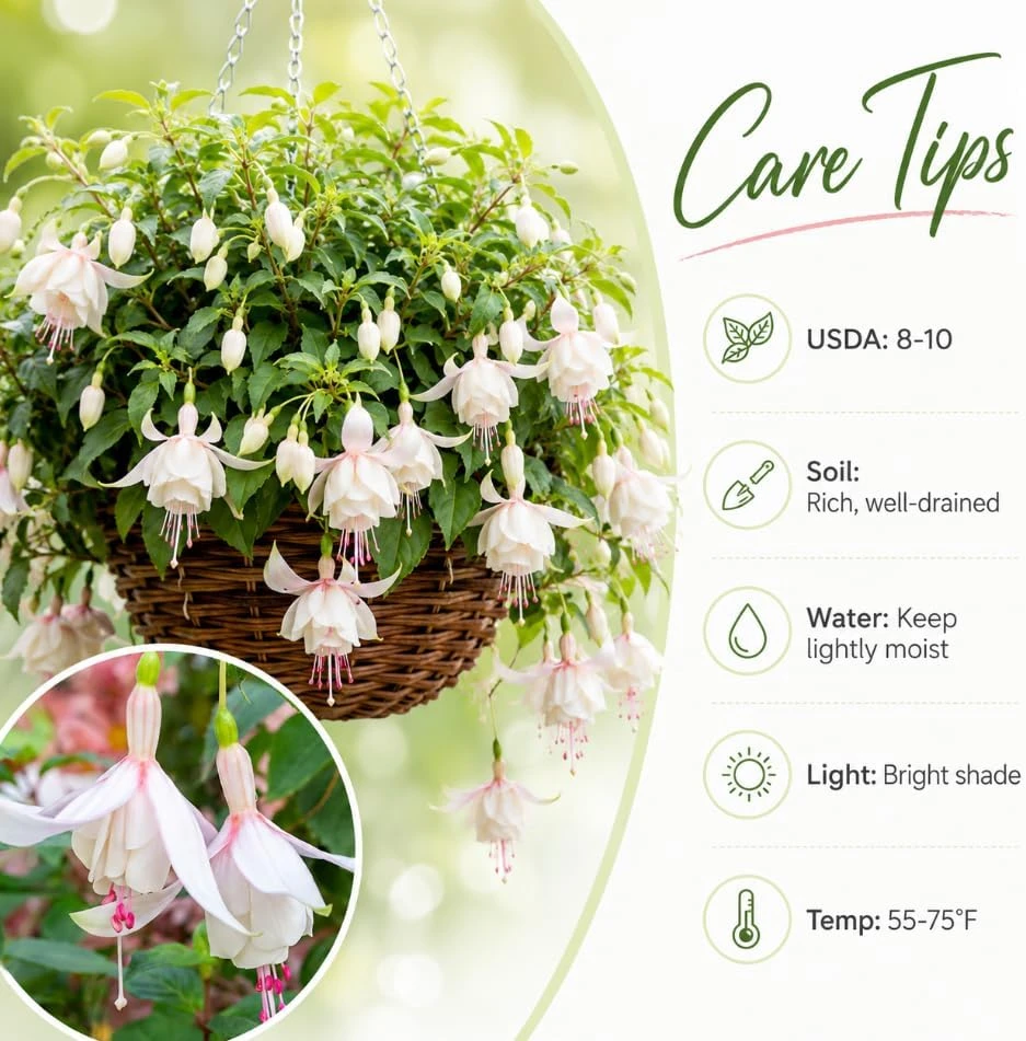 White Fuchsia Live Plant – 4-6 inch Tall – 5 Inch Pot – Outdoor & Indoor - Image 4