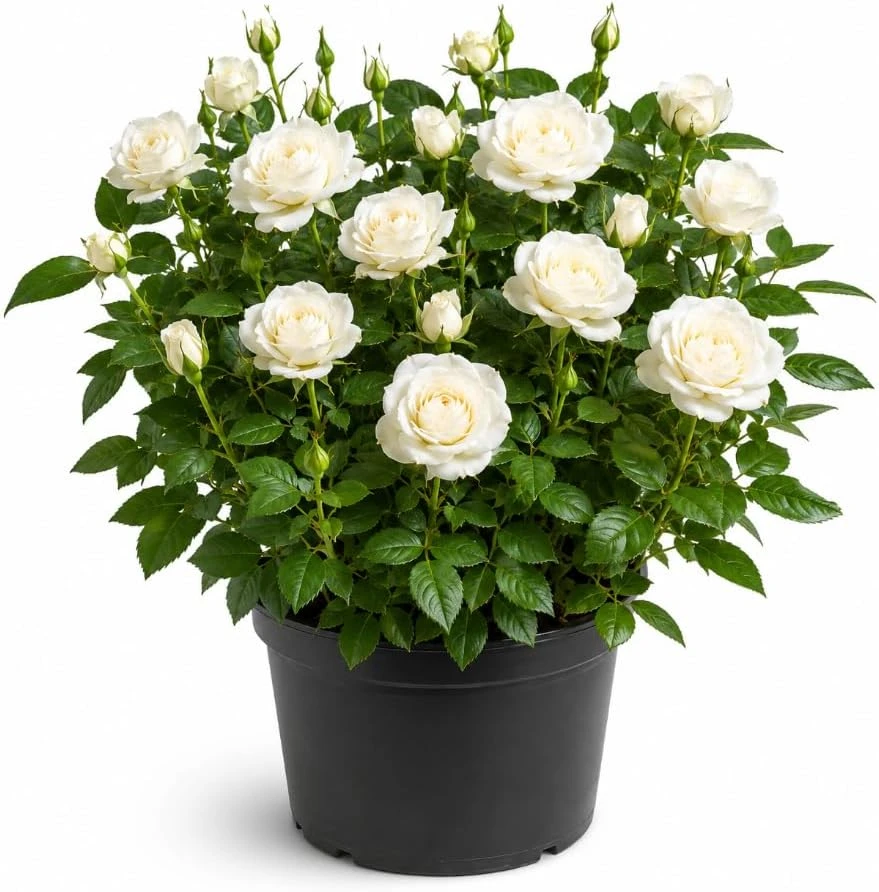 White Miniature Rose Live Plant, 4-6 Inches Tall in 4 Inch Pot, Compact Bush for Patio Containers - Image 1