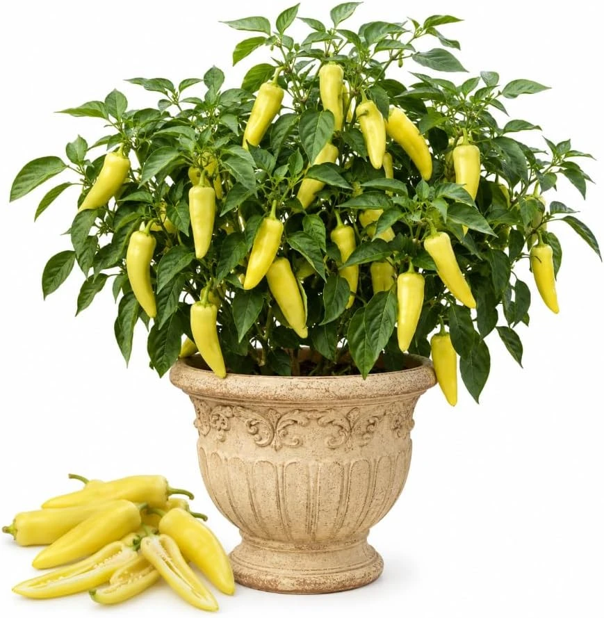 Yellow Banana Pepper Live Plants - 2 Seedlings, 3-5 Inches Tall, 4 Inch Pot, Outdoor Vegetable - Image 1